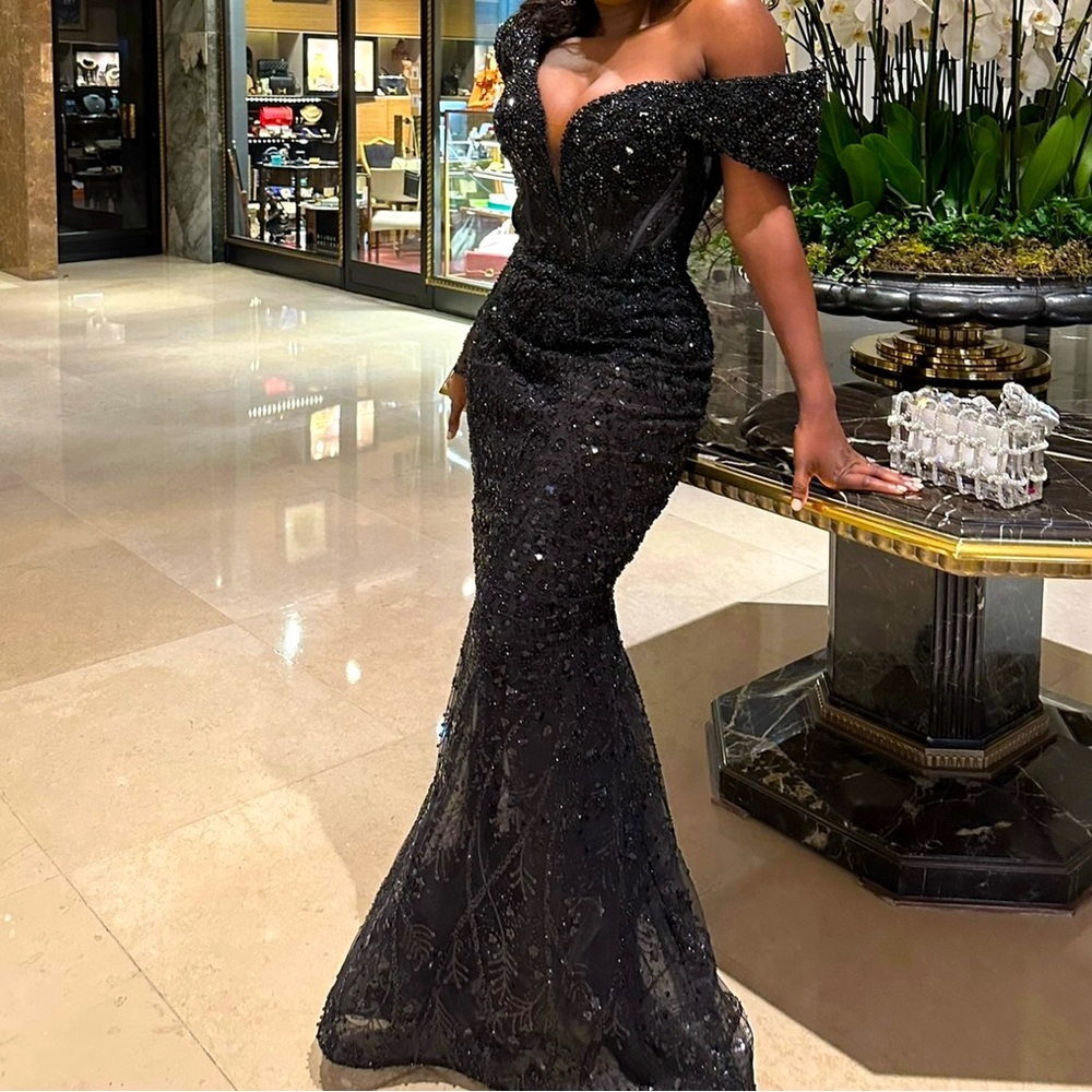 Custom black beaded gown